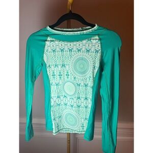Helen Jon Womens Teal Green Mandala Print Long Sleeve Rash Guard Swim Shirt XS